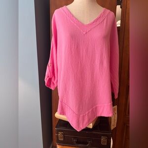 Elegant Pink V-Neck Women's Tunic